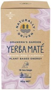 NATURALLY DRIVEN Organic Yerba Mate Tea Grandma's Garden (Hibiscus, Rose & Calendula) x 18 Tea Bags