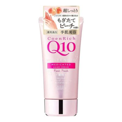 Kose CoenRich Q10 Whitening Medicated Hand Cream - Fresh Peach Scent, 80g