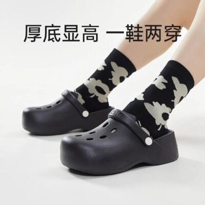 UTUNE Thick-Soled Convertible Mules - Obsidian Black, Size 39-40