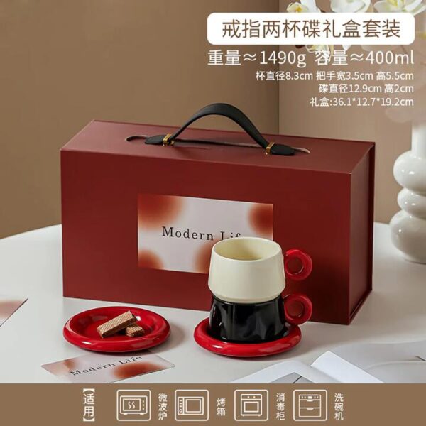 Modern SweetHome Two-Cup and Saucer Gift Set - Ring Design, 1000ml