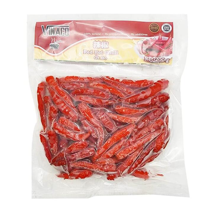 VINAGO Frozen Red Hot Chilli 200g - Whole Red Chilli Peppers
