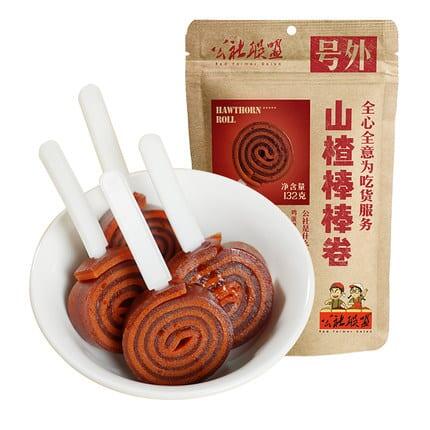 Gongshe Lianmeng Hawthorn Roll Pops 132g - Sweet-Tart Hawthorn Fruit Leather on Sticks