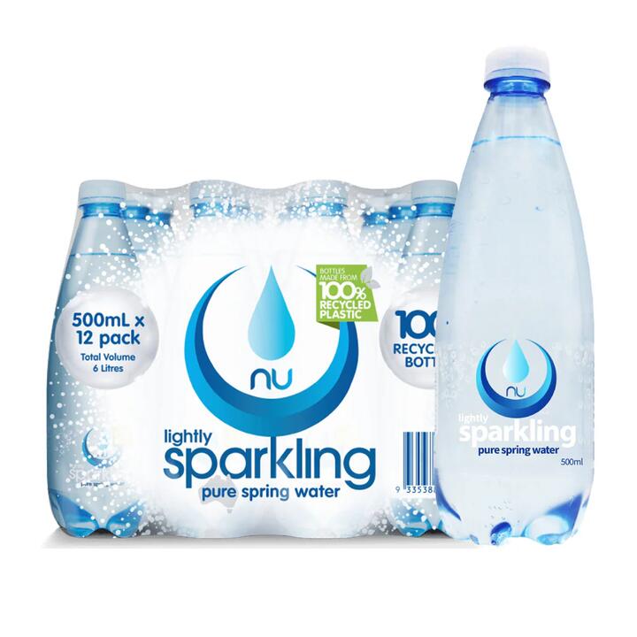 Nu Pure Lightly Sparkling Spring Water - 500ml x 12 Bottles
