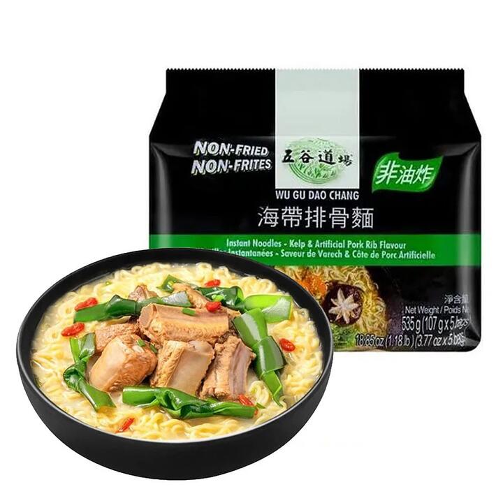 Wu Gu Dao Chang Instant Noodles - Kelp & Artificial Pork Rib Flavour, Non-Fried - 107g x 5 Packs