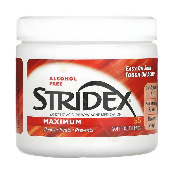 Stridex 2% Salicylic Acid Acne Cleansing Pads, Red Enhanced Version, 55 Pieces