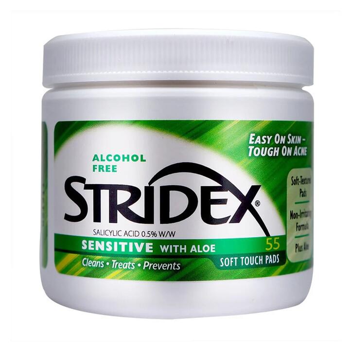 Stridex 0.5% Salicylic Acid Acne-Clearing Cotton Pads, Gentle Green Formula, 55 Pieces