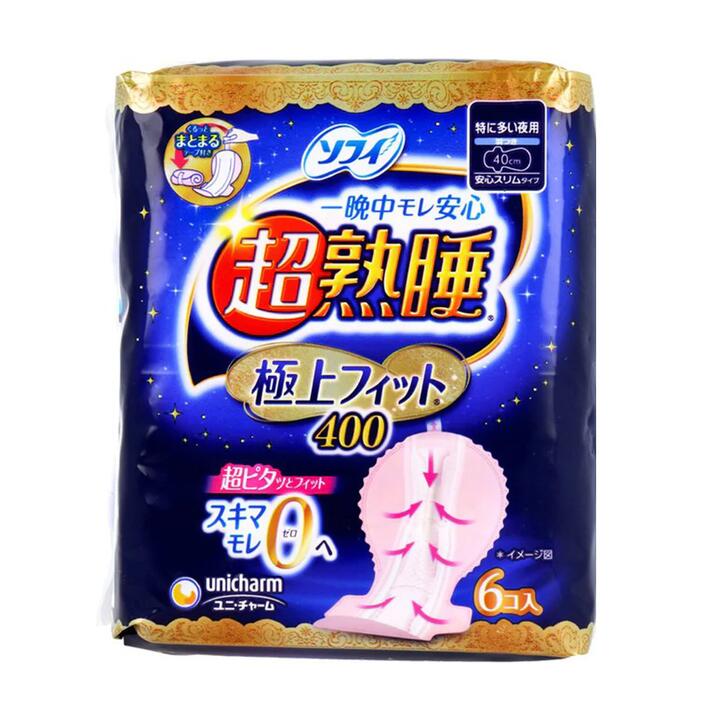 Unicharm Sofy Comfortable Cotton Soft Night Use Sanitary Pads with Wings, 40cm, 6-Pack