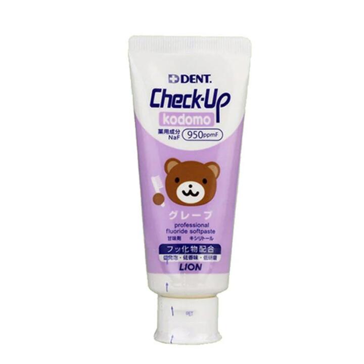 Lion CHECK-UP Kids Anti-Cavity Toothpaste, Grape Flavour, Purple Bear Design, 60g