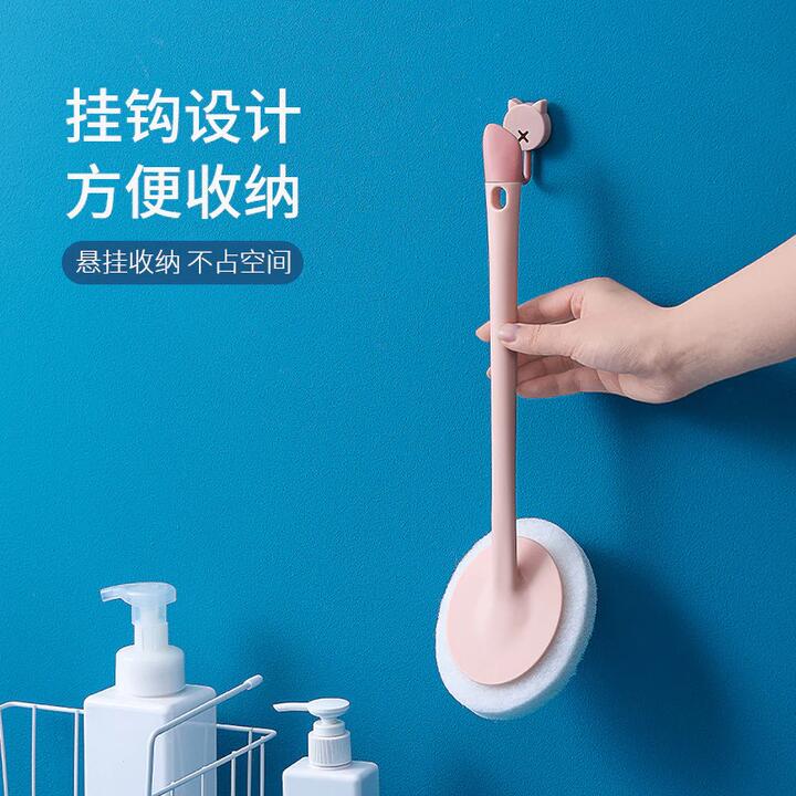 FaSoLa Medium-Long Handle Bathroom Tile Cleaning Sponge Brush with Two Replacement Heads