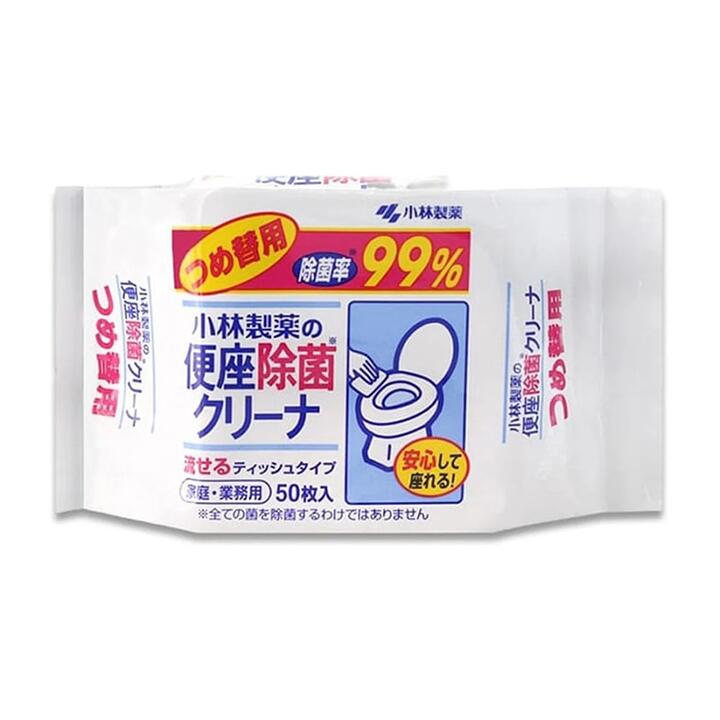 Kobayashi Pharmaceutical Toilet Seat Disinfectant Wipes Refill Pack, 50 Sheets
