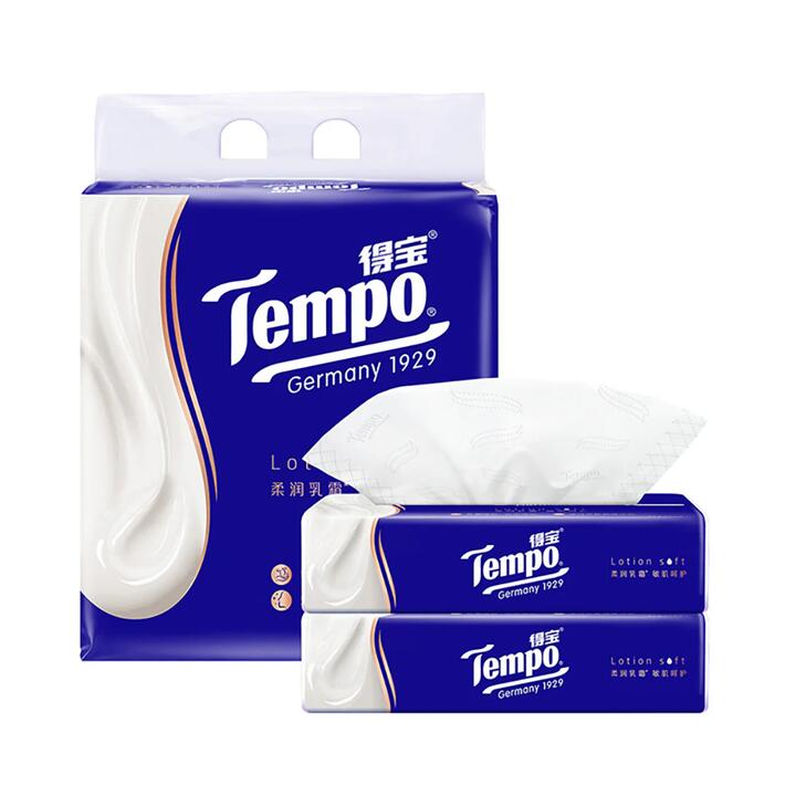Tempo Pull-Out Creamy Soft Facial Tissues, 70 Sheets per Pack, 4 Packs Included