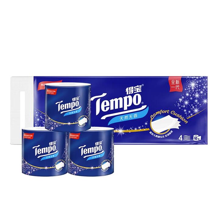 Tempo Classic Natural Unscented Core Roll Toilet Paper, 4 Ply, 10 Rolls