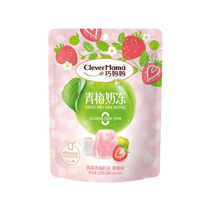 CleverMama Green Plum Konjac Milk Jelly - Strawberry Flavor, 6 Pieces, 120g