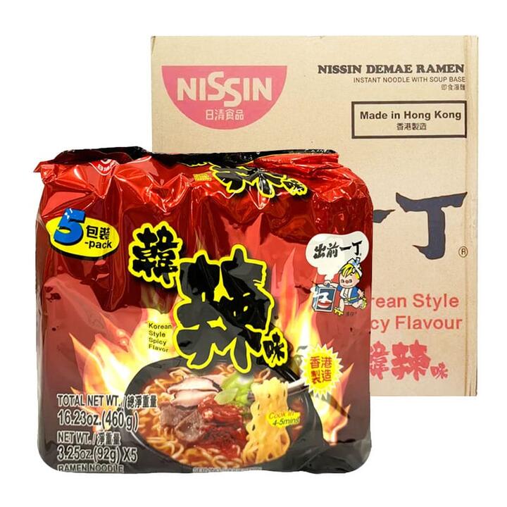 Nissin Demae Ramen Korean Style Spicy Flavor - 92g x 5 Packs x 6 Sets/Box