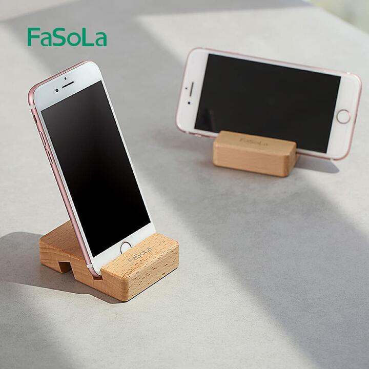 FaSoLa Dual Slot Beech Wood Phone Stand - Natural Wood Color, 8*6*2cm