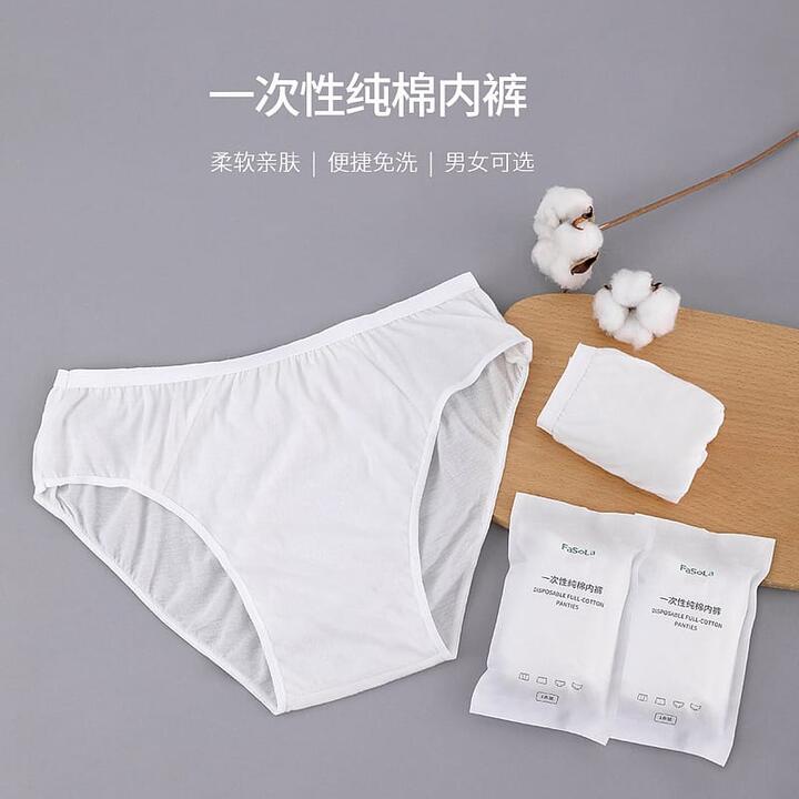 FaSoLa Disposable Cotton Travel Panties for Women - White, XL, 5-Pack