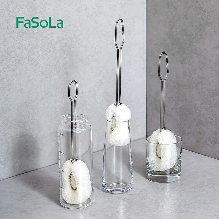 FaSoLa Stainless Steel Long Handle Cup Brush - White, 34.5*5.5cm