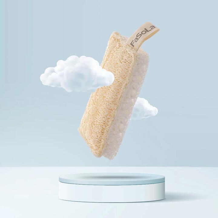 Fasola Dual-Sided Loofah and Wood Pulp Sponge - 7*11*1.7cm, White