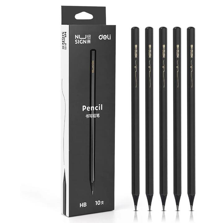 Deli NLJ Sign Black Wood Pencils - Black, 10 Pack