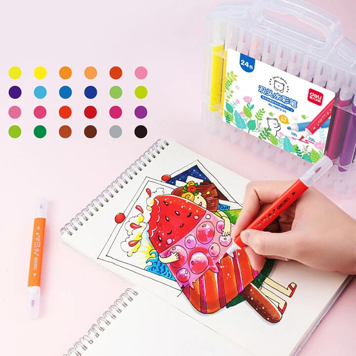 Deli 24-Color Dual Tip Watercolor Markers