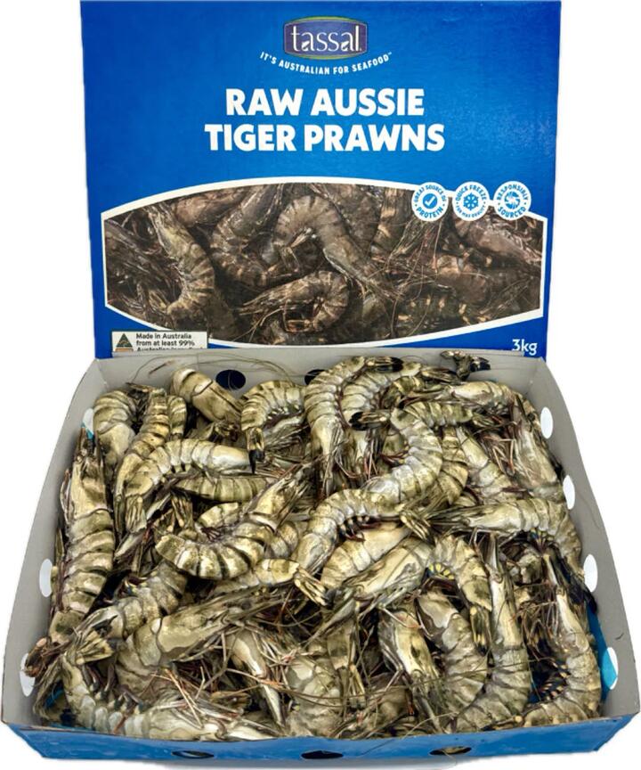 Tassal Frozen Australian Raw Black Tiger Prawns XL Size10/15 3kg
