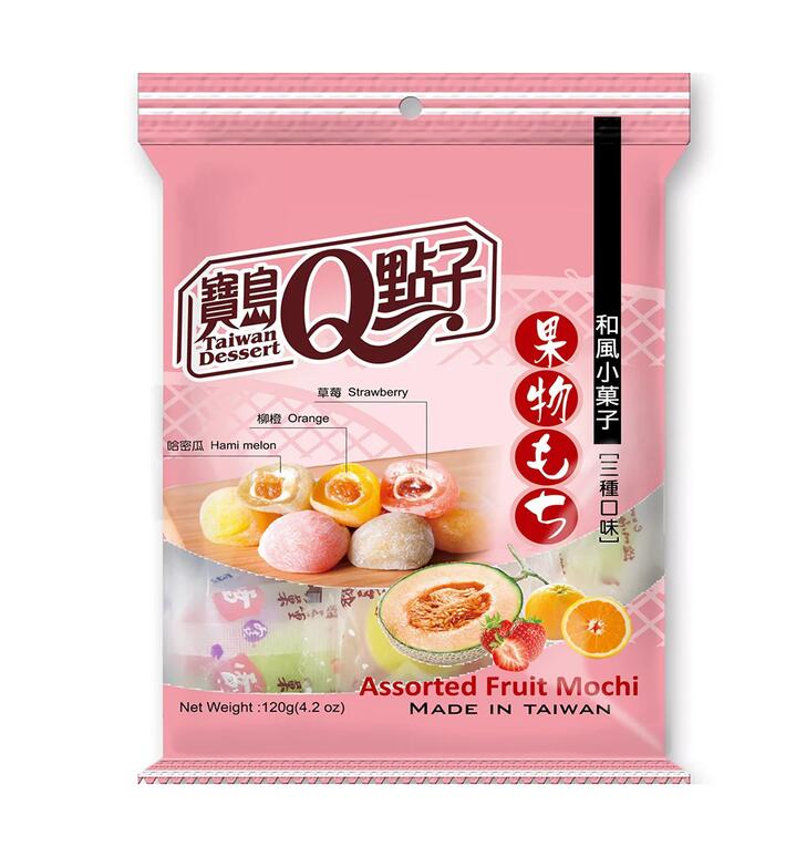 Jia Hui Xiang Assorted Fruit Mochi - Hami Melon, Orange, Strawberry - 120g