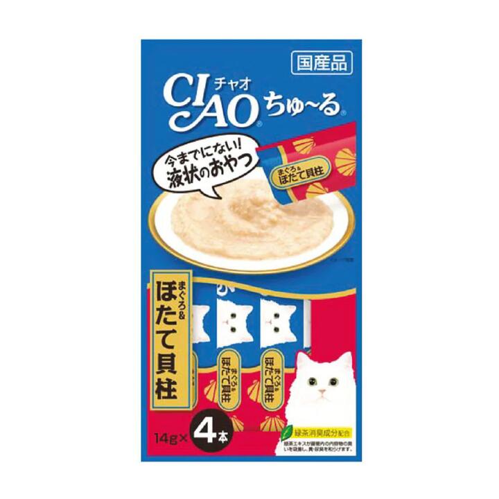 CIAO Churu Tuna with Scallop Cat Treats - 4 Sticks, 56g