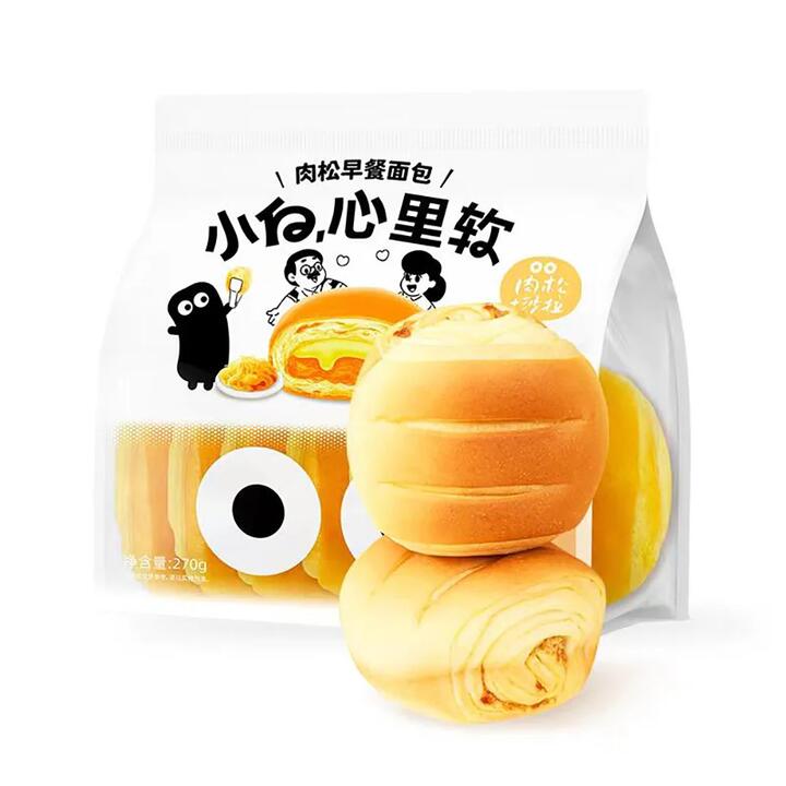 Xiaobai Soft Heart Meat Floss Breakfast Bread - 6 Pieces, 270g