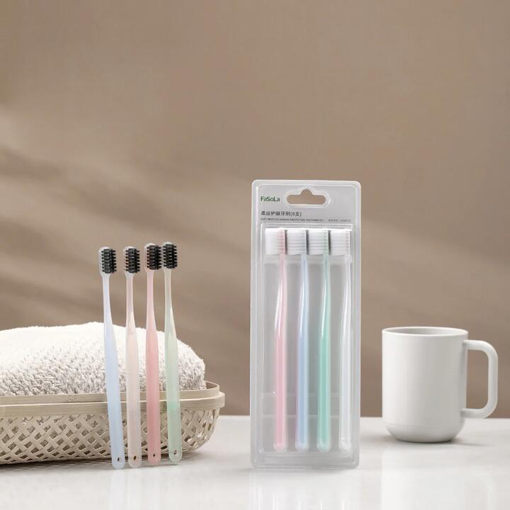 FaSoLa Soft Bristle Gum Care Toothbrushes - 8 Pack, Assorted Colors