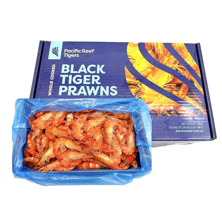 Pacific Reef Tigers Cooked Black Tiger Prawns Size 16/20 - 3kg