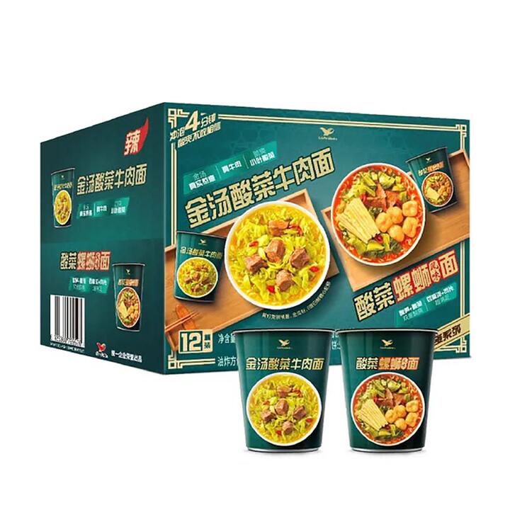 Uni-President Golden Sauerkraut Beef Noodles & Pickled Snail Flavor Noodles 12-Pack