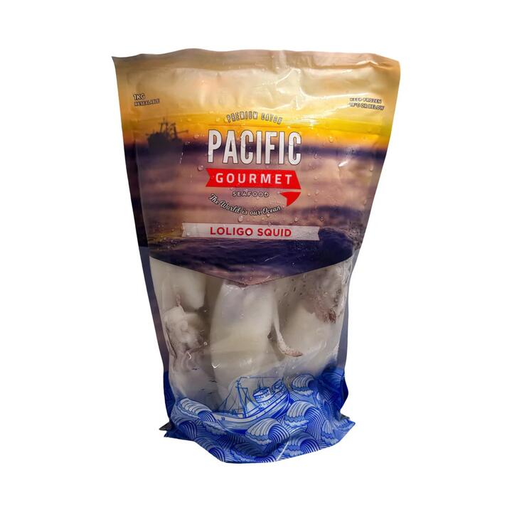 Pacific Gourmet Whole Loligo Squid, Cleaned, Size 4/6 - 1kg
