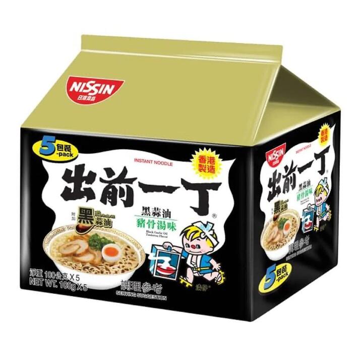 Nissin Demae Ramen Black Garlic Oil Tonkotsu Flavour Instant Noodles 100g, Pack of 5