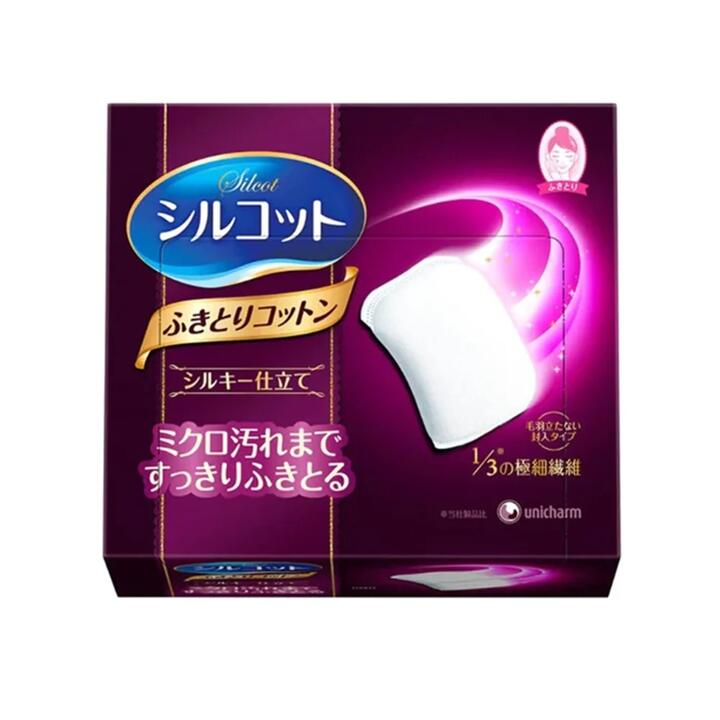 Unicharm 1/3 Water Saving Deep Red Makeup Remover and Cleansing Cotton Pads, 32 Pieces