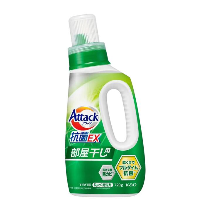 Kao Attack EX Enzyme Antibacterial Laundry Detergent by Kao, Suitable for Indoor Drying, Green, 720g