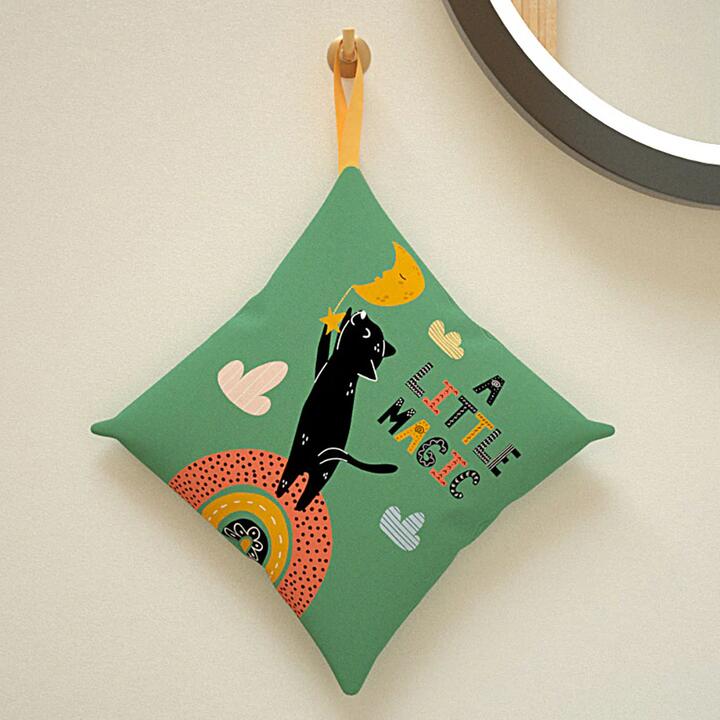 Ecoway Diatom Mud Hand Towel - Black Cat Pattern, 20x20cm
