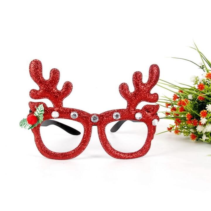 Children's Christmas Decoration Glasses - Red with Rhinestone Antlers