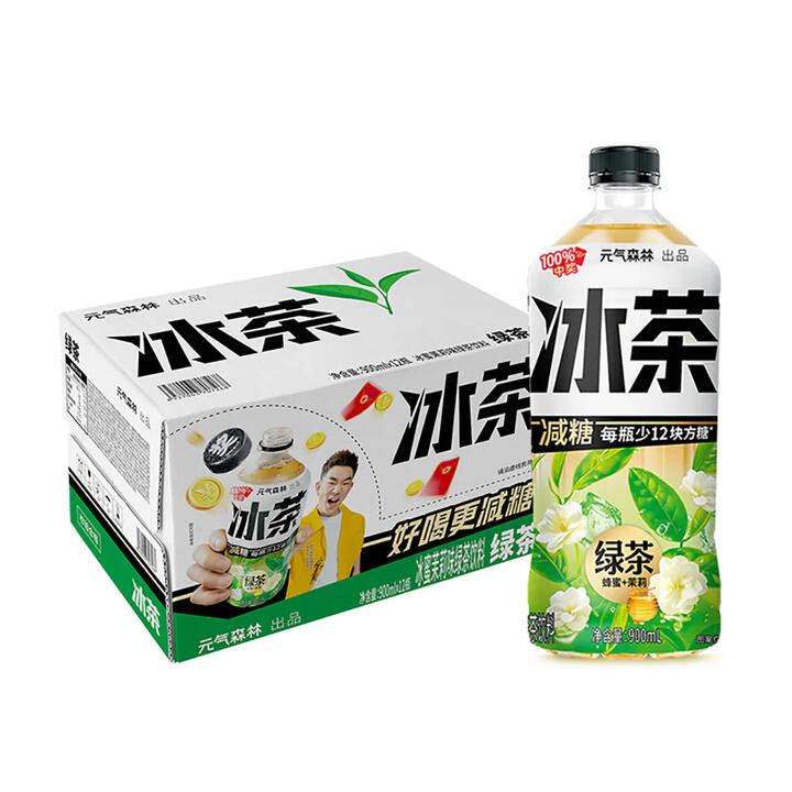 Genki Forest Ice Tea Honey Jasmine Green Tea - 900ml x 12 Bottles