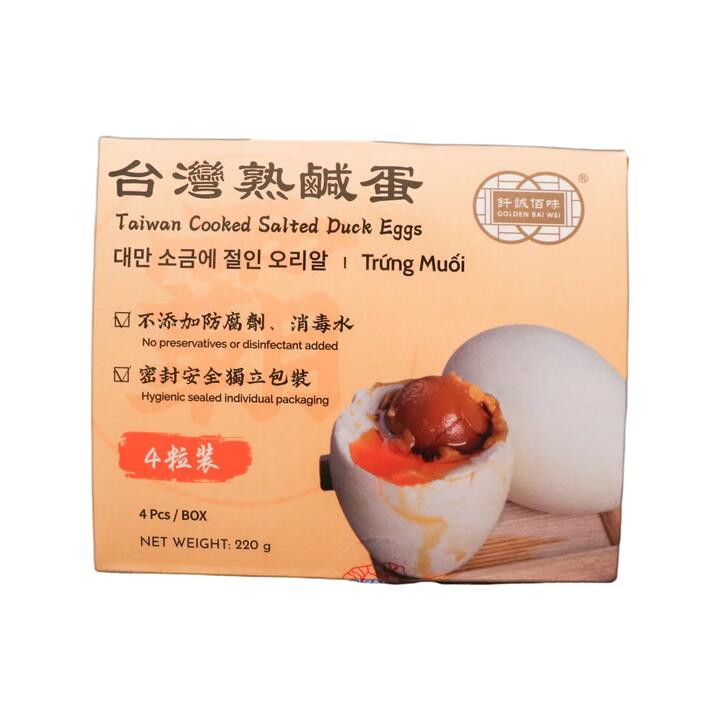 Golden Bai Wei Taiwan Cooked Salted Duck Eggs - 4 Pieces, 220g