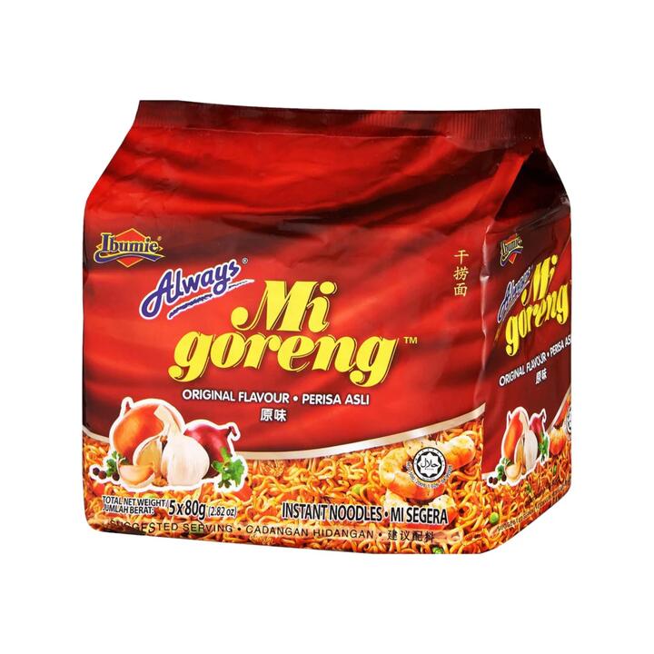 Ibumie Always Mi Goreng Instant Noodles – Original (Fried Onion) Flavour 5 × 80 g - Dry Stir-Fry Style