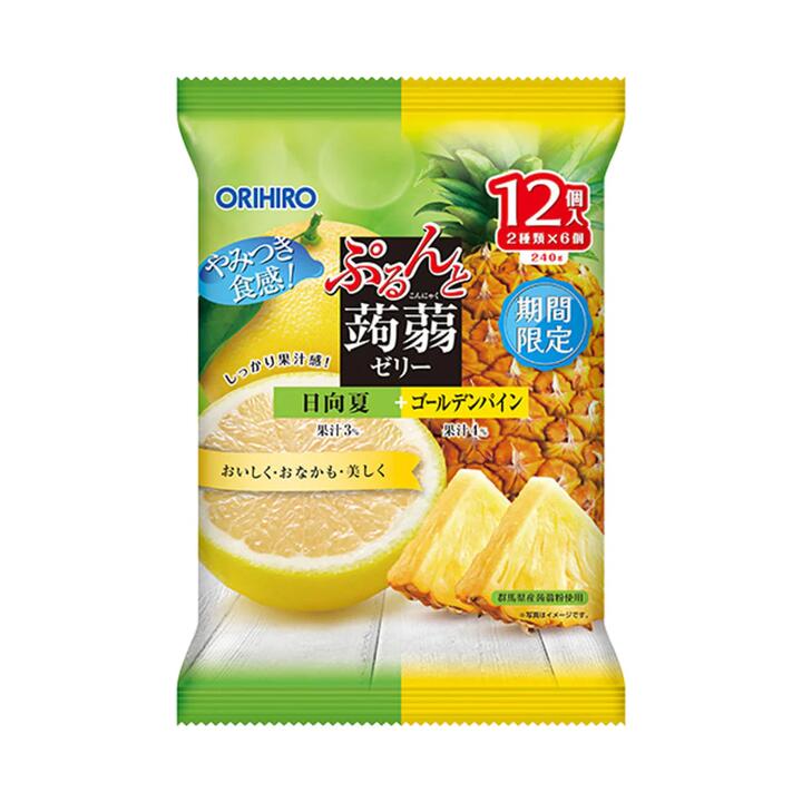 Orihiro Purunto Konjac Jelly Cups – Hyuganatsu Citrus & Golden Pineapple, 12 Cups (240g) - Low-Calorie Japanese Snack