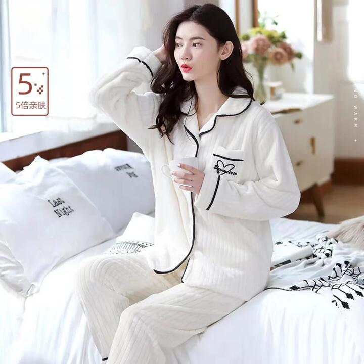 Warm Coral Fleece Pajama Set – Unisex, White, Size L (2-Piece) - Soft Plush Fleece Sleepwear