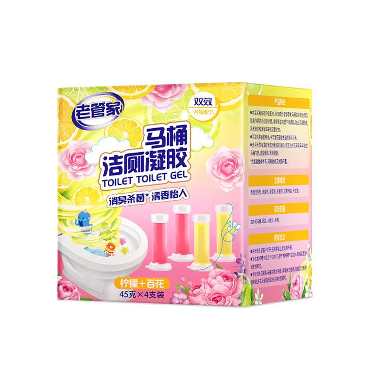 Laoguanjia Toilet Cleaning Gel – Lemon & Floral Scent 45g x 4 Sticks - Toilet Bowl Deodorising Stamp Gel