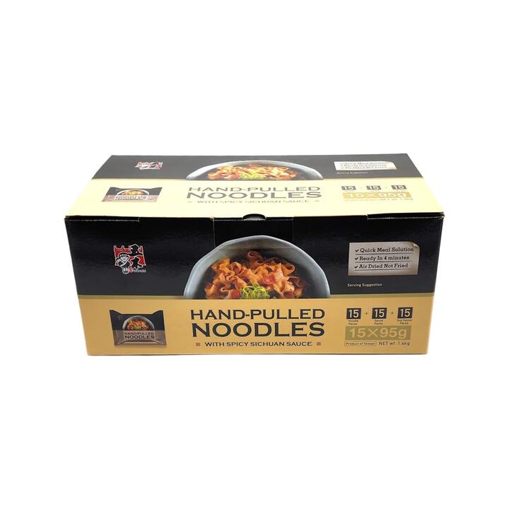 Wu-Mu Hand-Pulled Noodles with Spicy Sichuan Sauce – 15 × 95 g - Air-Dried Ready in 4 Minutes