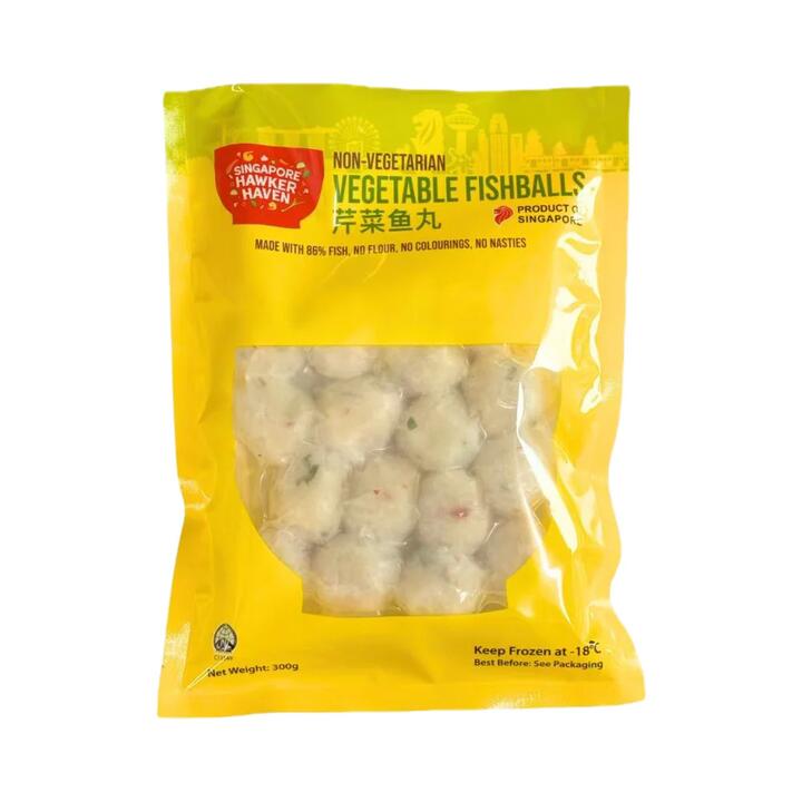 Singapore Hawker Haven Celery Fish Balls 300g – Non-Vegetarian Vegetable Fishballs (86% Fish)