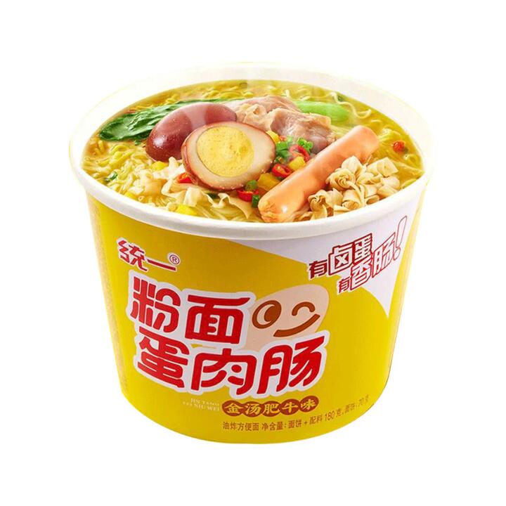 Uni-President Egg & Sausage Cup Noodles – Golden Beef Broth Flavor 180g - Instant Cup Noodles