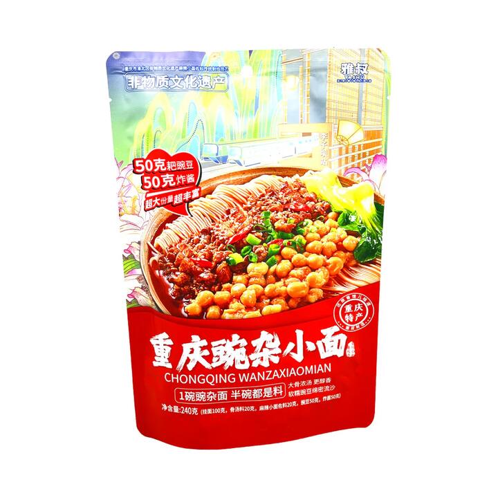 Yashu Chongqing Wan Za Xiao Mian Pea & Minced Pork Instant Noodle Kit 240g – Spicy Sichuan-Style Dry Noodles