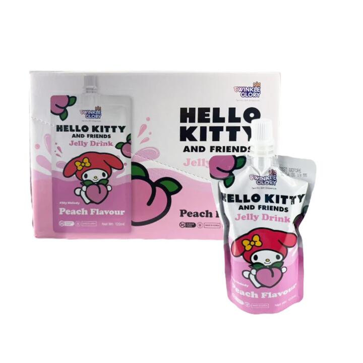 Twinkle Glory Hello Kitty & Friends Zero-Sugar Peach Jelly Drink – 120 ml x 10 Squeeze Pouches
