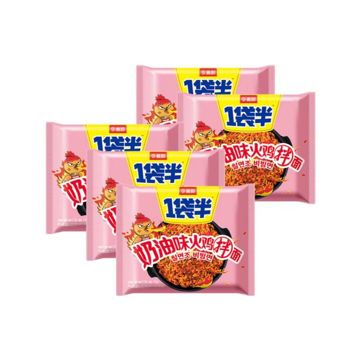 Jinmailang “One-and-a-Half Bag” Creamy Hot Chicken Stir-Fry Instant Noodles – 133 g × 5 Pack