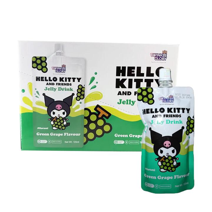Twinkle Glory Hello Kitty & Friends Zero-Sugar Jelly Drink – Green Grape Flavour 120 ml × 10 Pouches